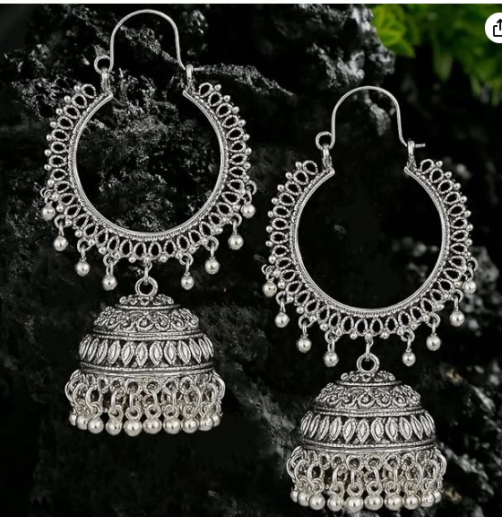 Afghani Oxidised Silver Jhumka